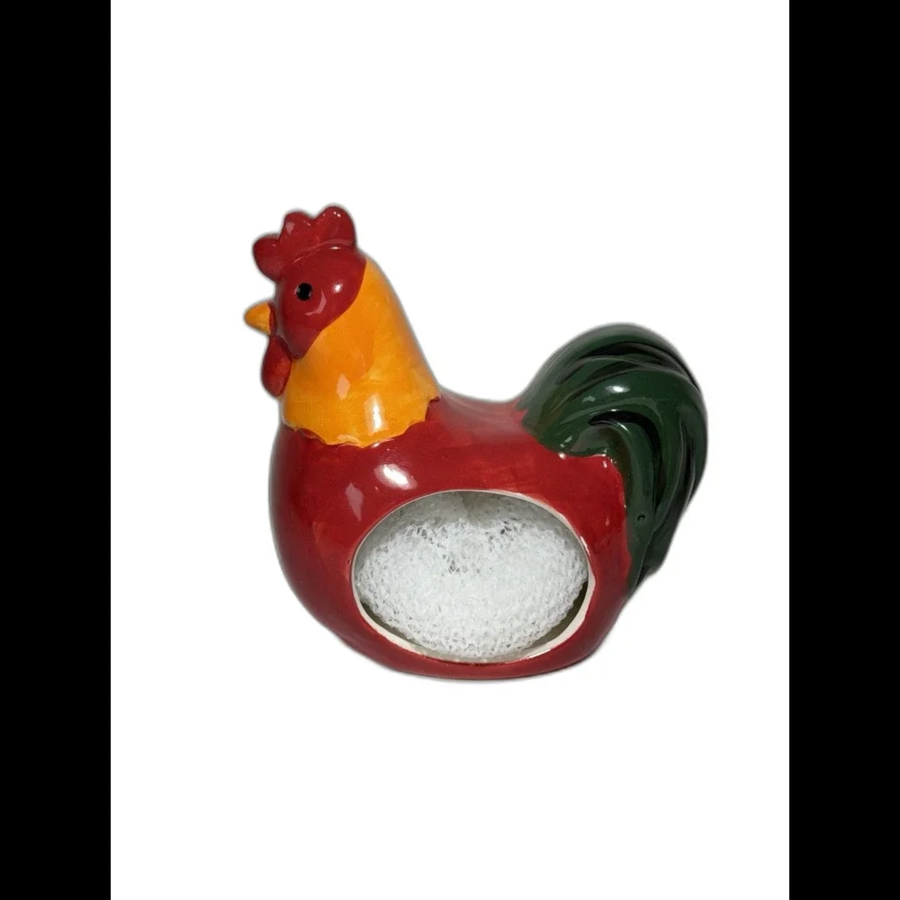 Mainstays Rooster Scrubber W/holder Ceramic Kitchen Sink Cleaning NWT